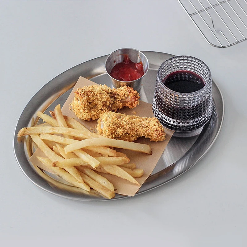 1PC Modern Stainless Steel Tray Afternoon Tea Cake Treat Dish Egg Shaped Tray Creative Stainless Steel Elliptical Plate Decor 4