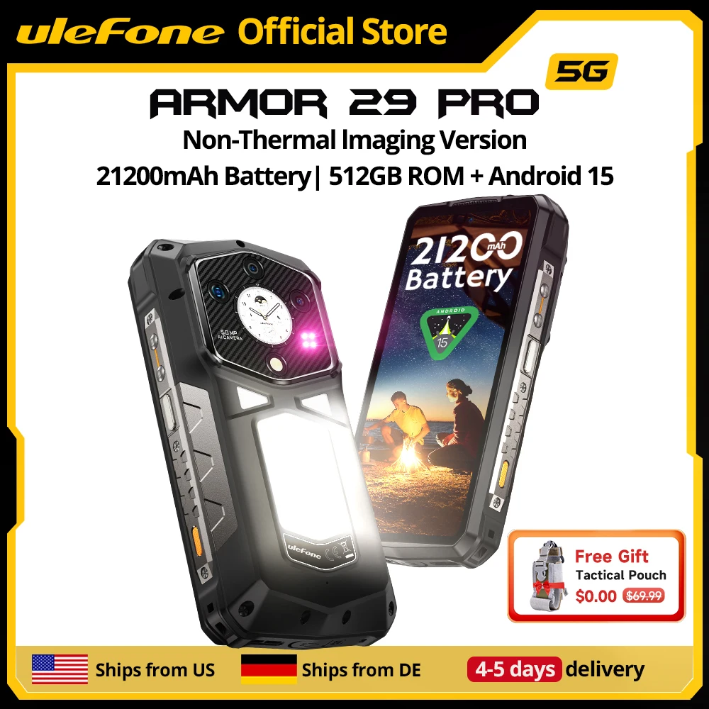【Ships from US】 Ulefone Armor 29 Pro 5G AI Rugged Phone 21200mAh 120W 64MP Night Vision 6.67" 120Hz 512GB ROM Mobile