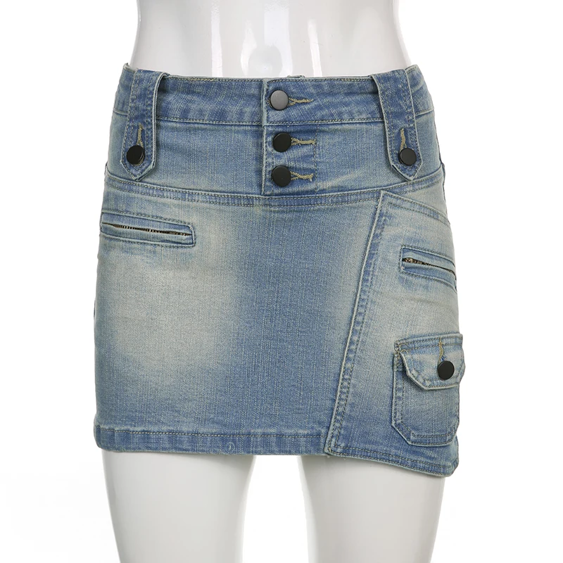 distressed denim mini skirt