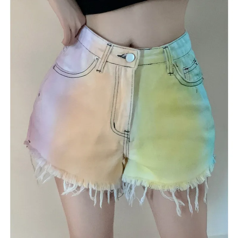 

Denim Shorts for Women 2023 Summer New Washed Gradient Color Raw Edge Nightclub Denim Short Hot Pants