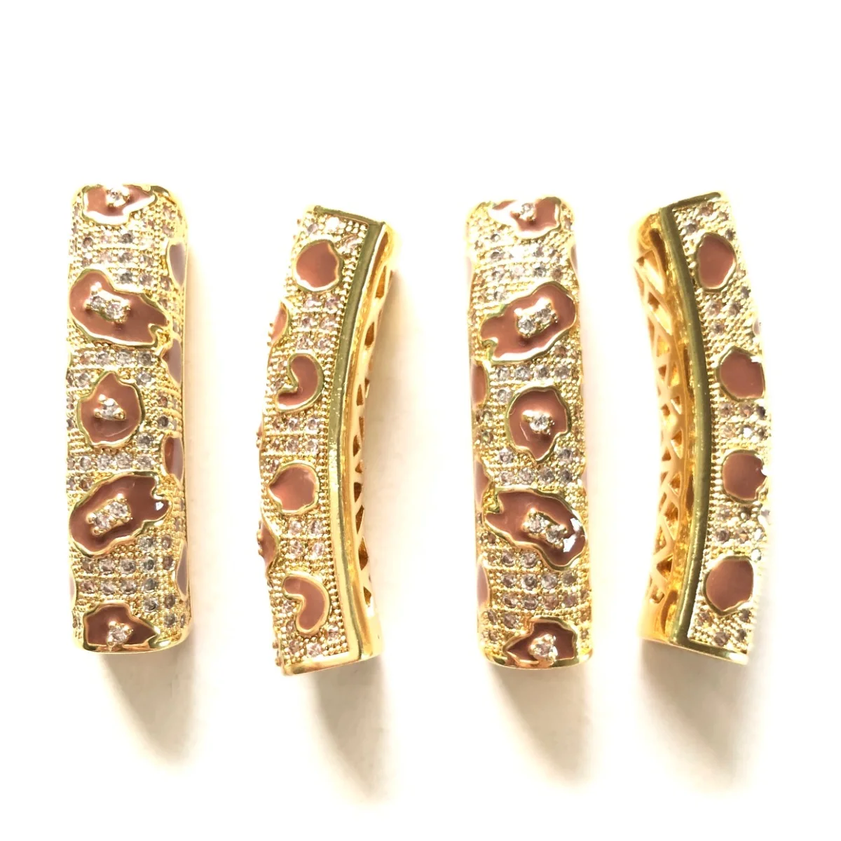 5pcs/lot Brown Leopard Print Tube Bar Spacer for Women Bracelet Making Gold-Plate Girl Jewelry Centerpiece Waist Accessory Bulk