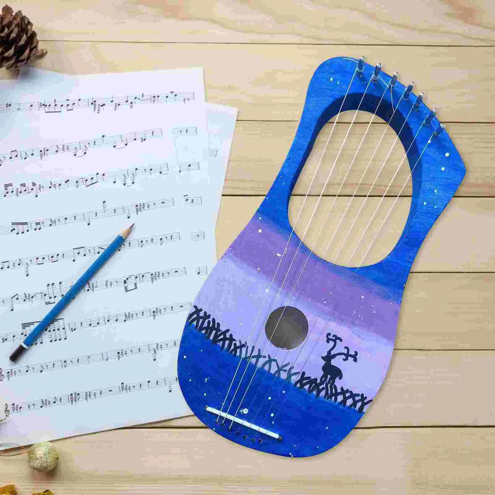 Handmade Lyre Harp Handwork Painting DIY Wooden Piano Kids Early Education Kit Making Material Child