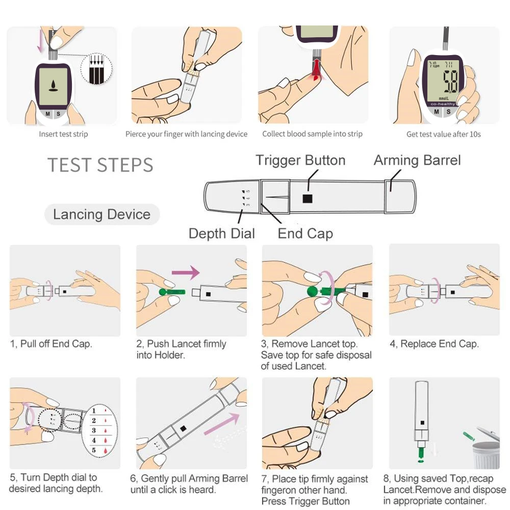 Medizinisches Glu kometer 50 stücke Teststreifen Lanzetten Blutzucker messgerät Kit Zucker monitor Glu kometro für Diabetes mmol/l oder mg/dl – Detail 2