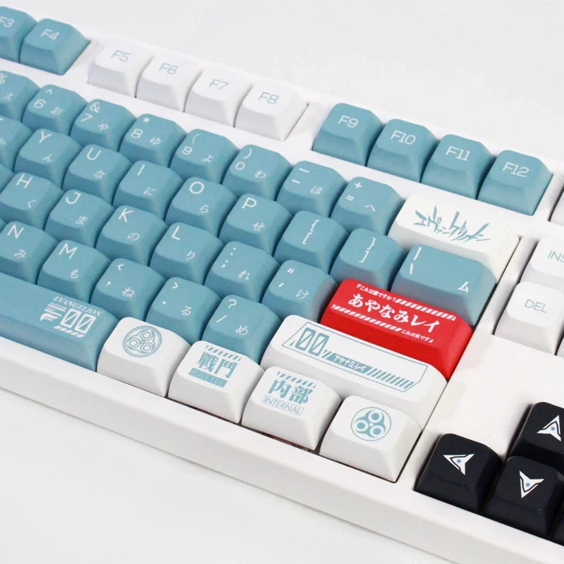 EVA 00 GMK 135 Keys Anime Mechanical Keyboard PBT Keycaps XDA Profile DyeSubbed Blue White Gaming Custom Key Caps