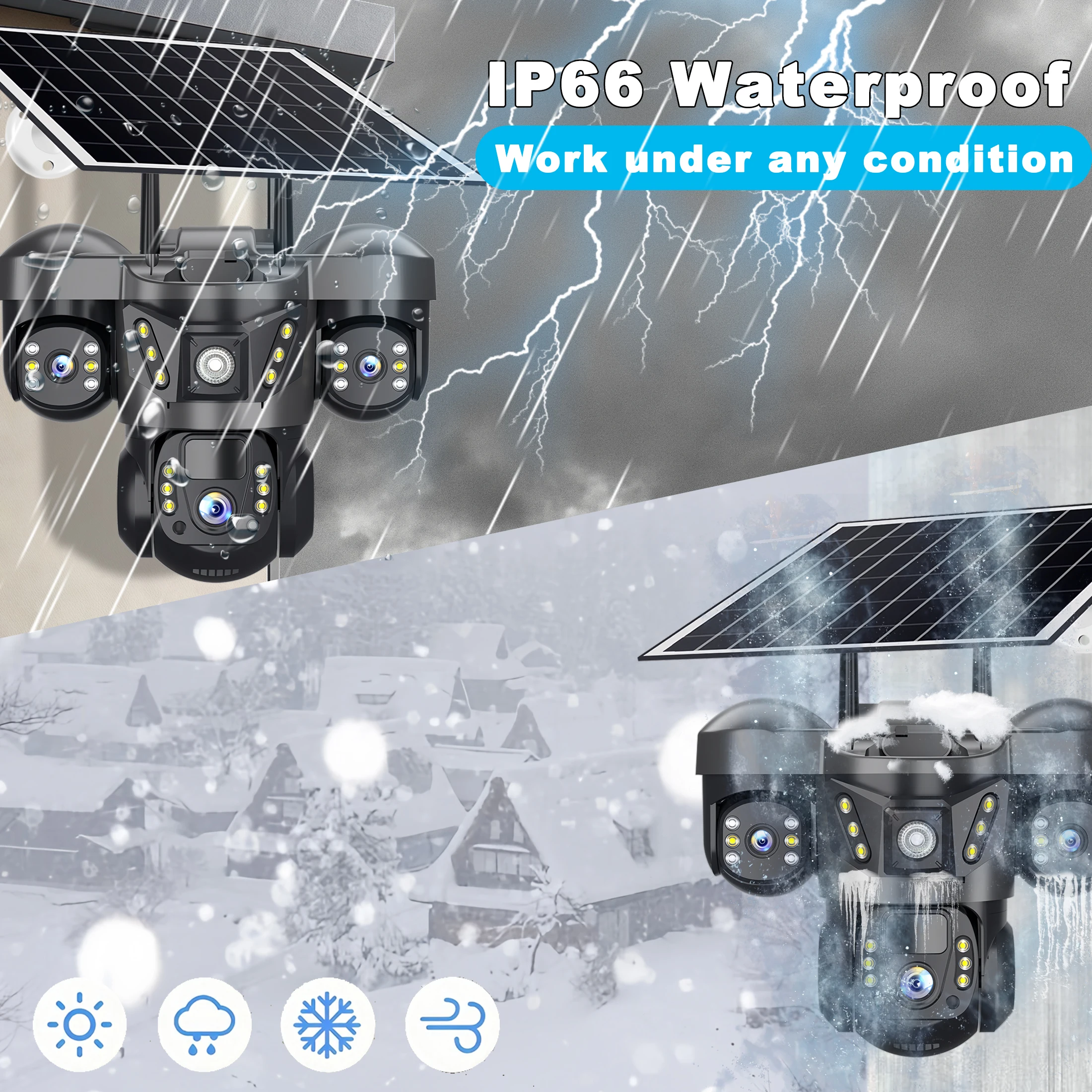 V380 Pro 15MP Solar Camera Three Lens Audio Outdoor IP66 Waterproof Built-in Battery Security CCTV HD 4G SIM Card Network Camera 4