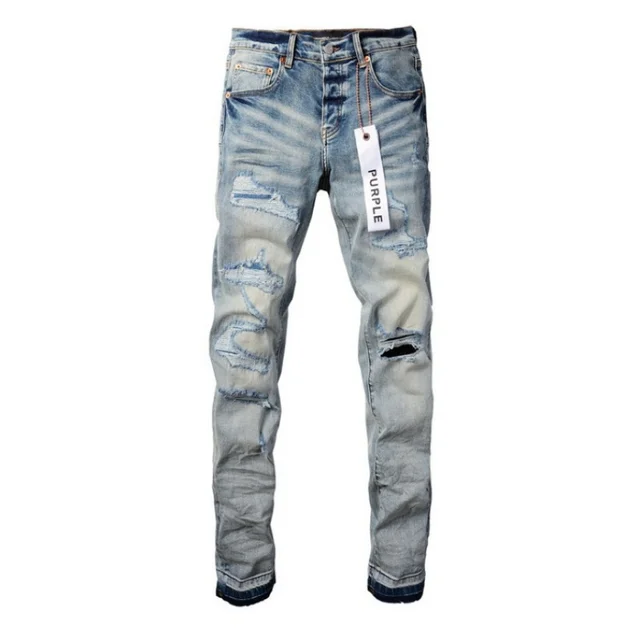 New Fashion Purple jeans man with distressed hole patches Fashion Repair Low Rise Skinny Denim pants 28-40 size - Image 6