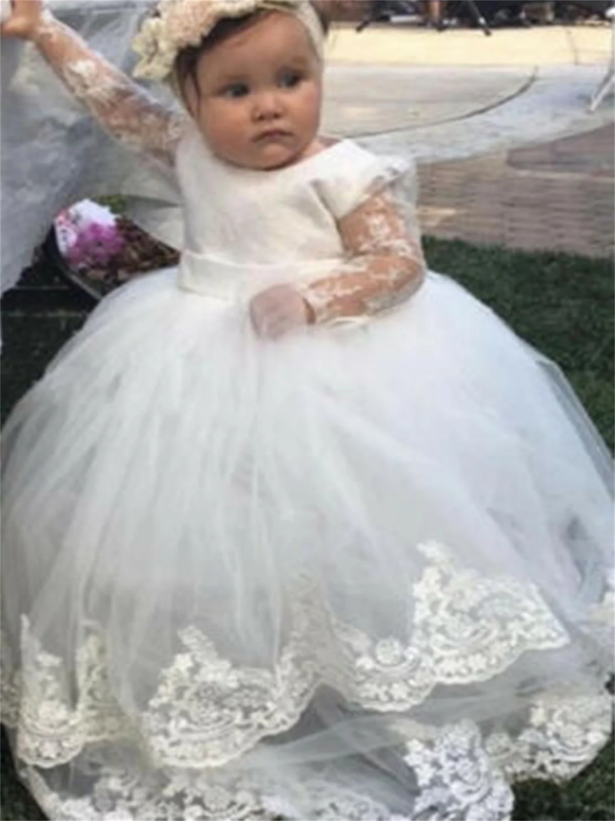 

Baby Girl Christening Dress Baptism Dresses Extra Long 1st Year Birthday Party Wedding Infant Clothing Bebes