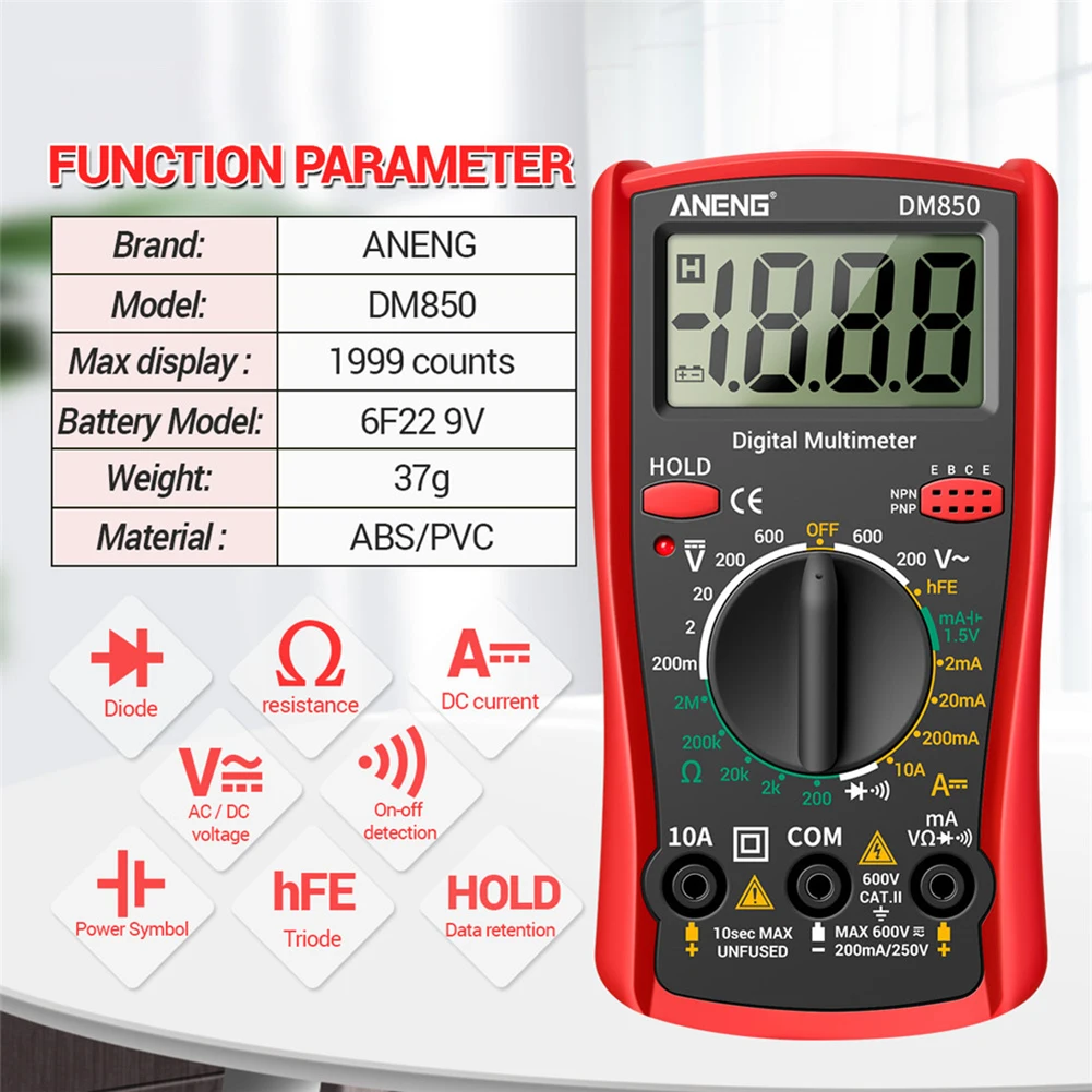 ANENG DM850 Digital Multimeter 1999 Counts Automatic AC/DC Votage Tester Current Ohm Ammeter Eletric Professional Detector Tool