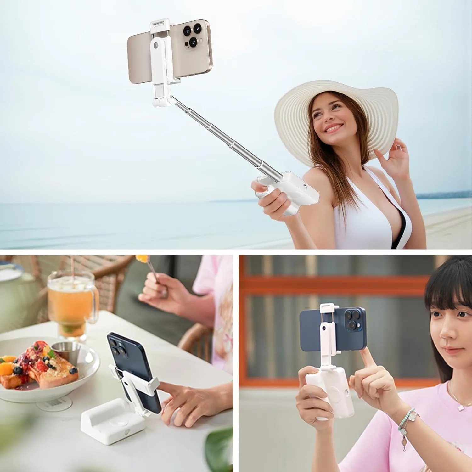 Foldable Phone Selfie Stick,360&deg; Rotatable Phone Holder ,Wireless Connection & One-Click Shooting for Vlog/Live Streaming