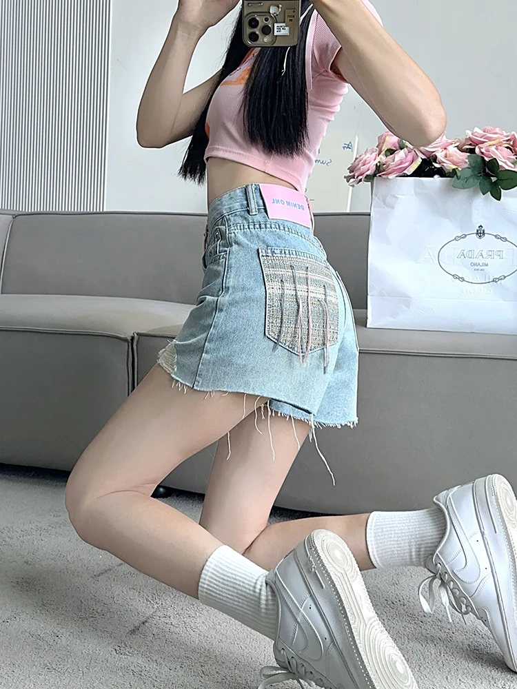 Retro High Waist Denim Shorts Women Sexy Hole Frayed Slit Jeans Summer Fashion Streetwear Harajuku Casual Slim A-Line Hot Pants