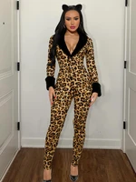 Weird Puss Furry Leopard Print Jumpsuits Woman Sexy Fashion Low-Neck Full Sleeve Skinny High Waist Midnight Party Style Overalls - Image 4