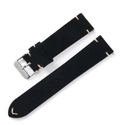Premium Suede Hand - Stitched Watch Strap - Universal Fit - 22mm (Black)
