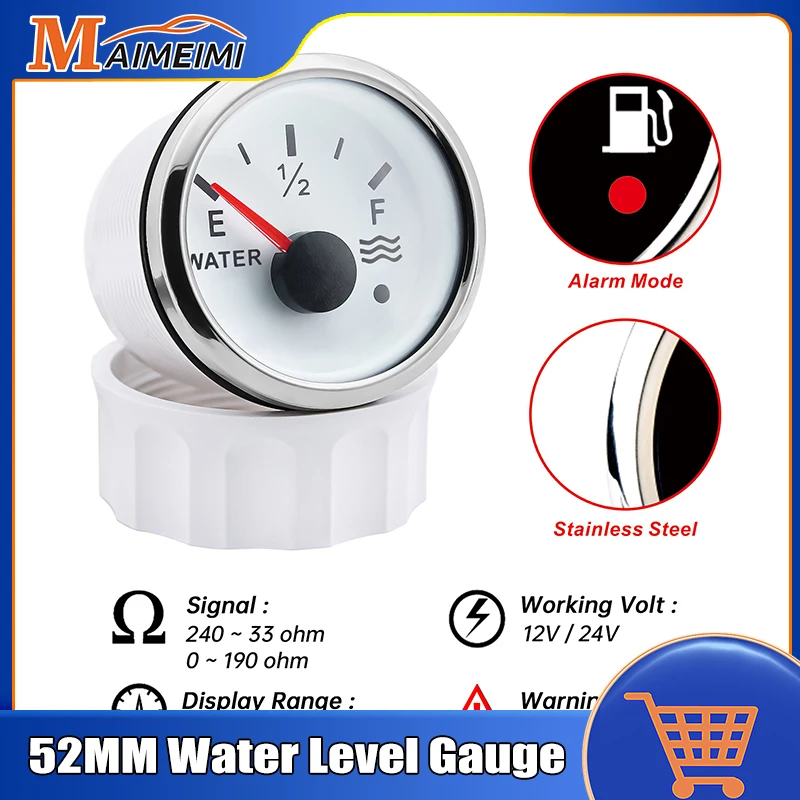 

Universal Auto Car 52mm Water Level Gauge 0-190ohm 240-33ohm Water Tank Meter Backlight with Alarm for Car Boat Yacht 9V-32V