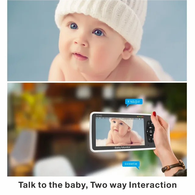 SM50 Baby Monitor Night vision Sound alert Room temperature sensor 8 Lullabies 2-way audio Alarm clock 5 inch Video Baby Monitor 5