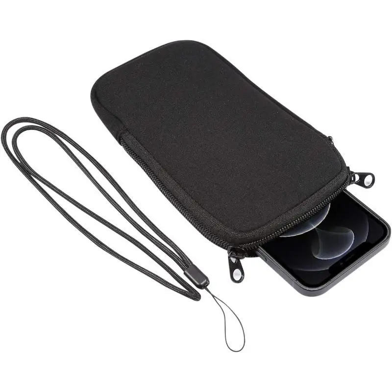 Compact Neoprene Phone Pouch with Lanyard - Shockproof & Waterproof Mini Wallet