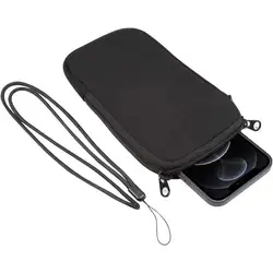 Compact Neoprene Phone Pouch with Lanyard - Shockproof & Waterproof Mini Wallet (Black)