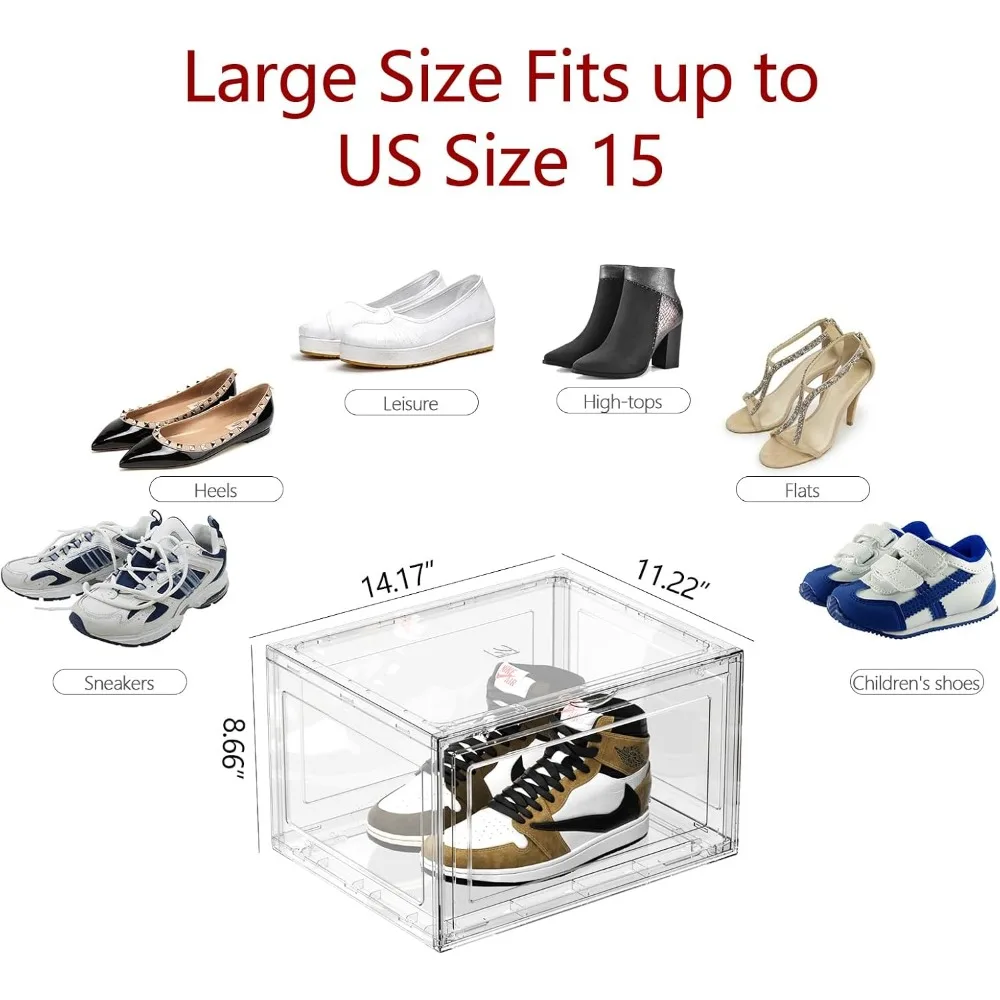 12 Packs Acrylic Shoe Boxes, Clear Plastic Stackable Acrylic Sneaker Boxes, Display Case for Sneaker Fits Up to US Size 15 3
