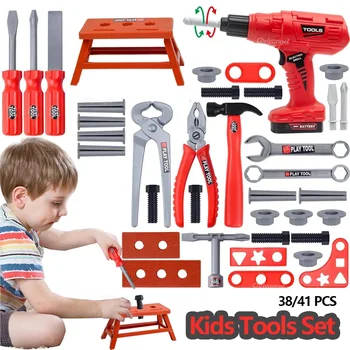 Pretend Tools Kit Toys 38/41 PCS Play Repair Tool Set Engineer Simulated Plastic Construction Toys Toddler Kids Boys Gift