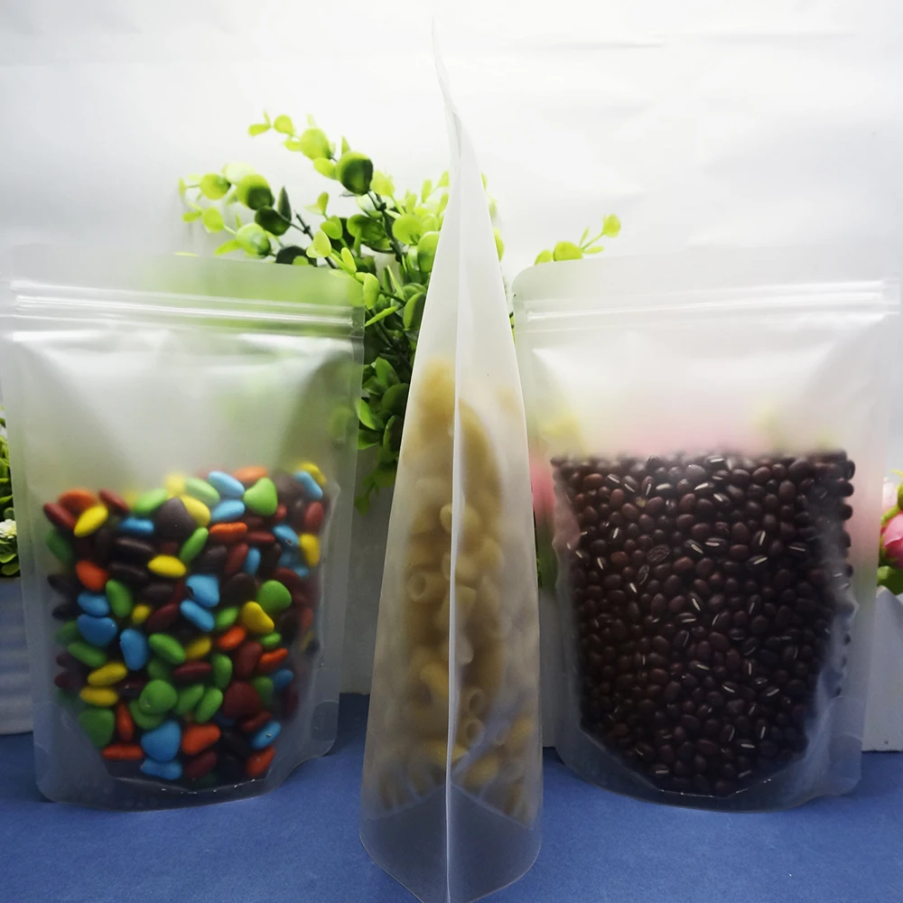 100 Stück matte, transparente Standbodenbeutel mit Reißverschluss – wiederverschließbare Beutel in Lebensmittelqualität mit Aufreißkerbe für Snacks, Tee, Trockenwaren & Geschenkverpackungen – Detail 5