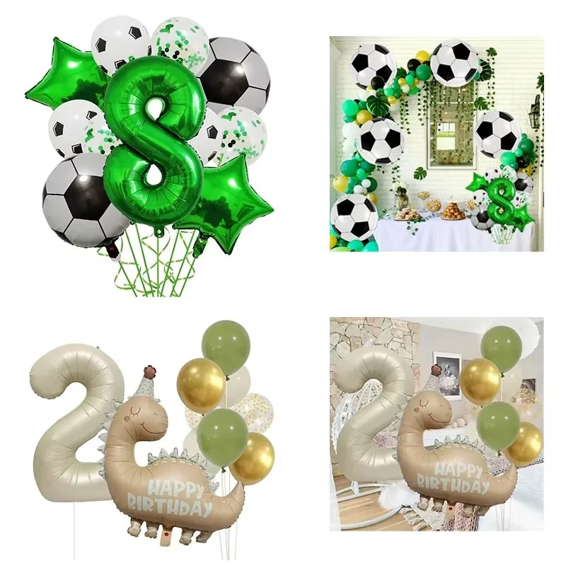 Set of Helium Foil Soccer Balloons Green Number Ball Birthday Party Decorations for Kids Sports Theme Celebration Supplies