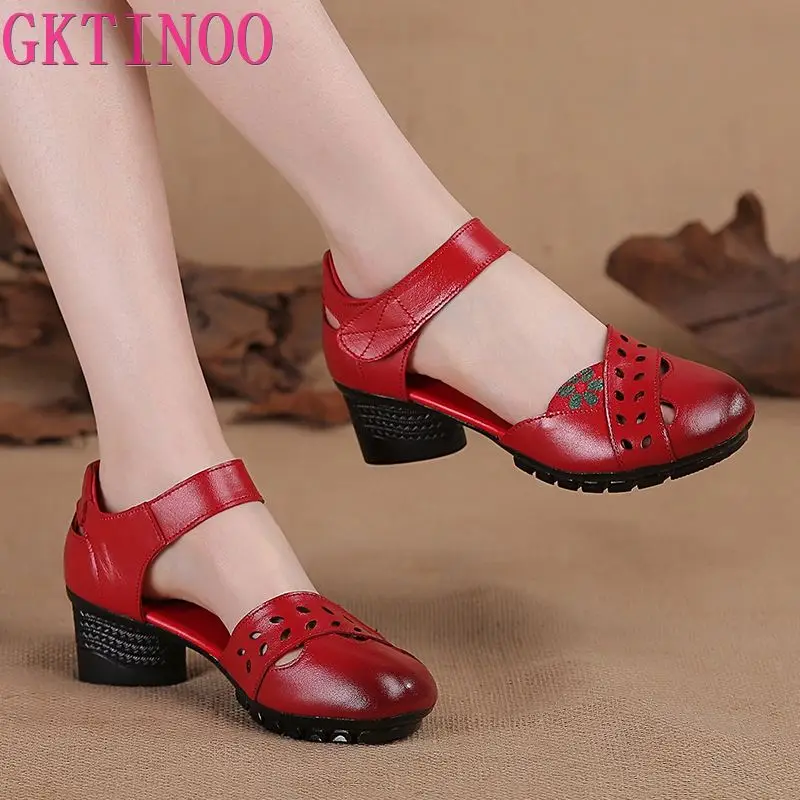 GKTINOO-Sandalias gladiador de auténtica para mujer, zapatos de tacón alto de 5cm, clásicas con punta redonda, 2023 - AliExpress Calzado