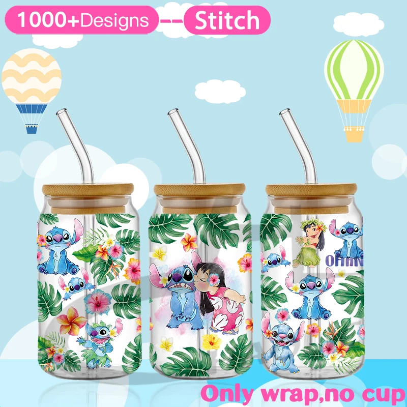 thumbnail image 1 of Adhesivo permanente resistente al agua con diseño de flores de primavera y dibujos animados para vasos de cerveza de vidrio Libbey de 16 oz con protección UV y DTF, 1 of 5