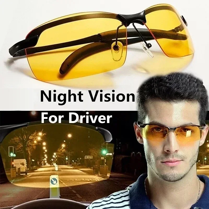 Men Night Vision Glasses For Driving Yellow Glasses PC Frame Sunglasses Outdoor To Handle At Night Anti Glare Gafas night vision sunglasses night vision glasses