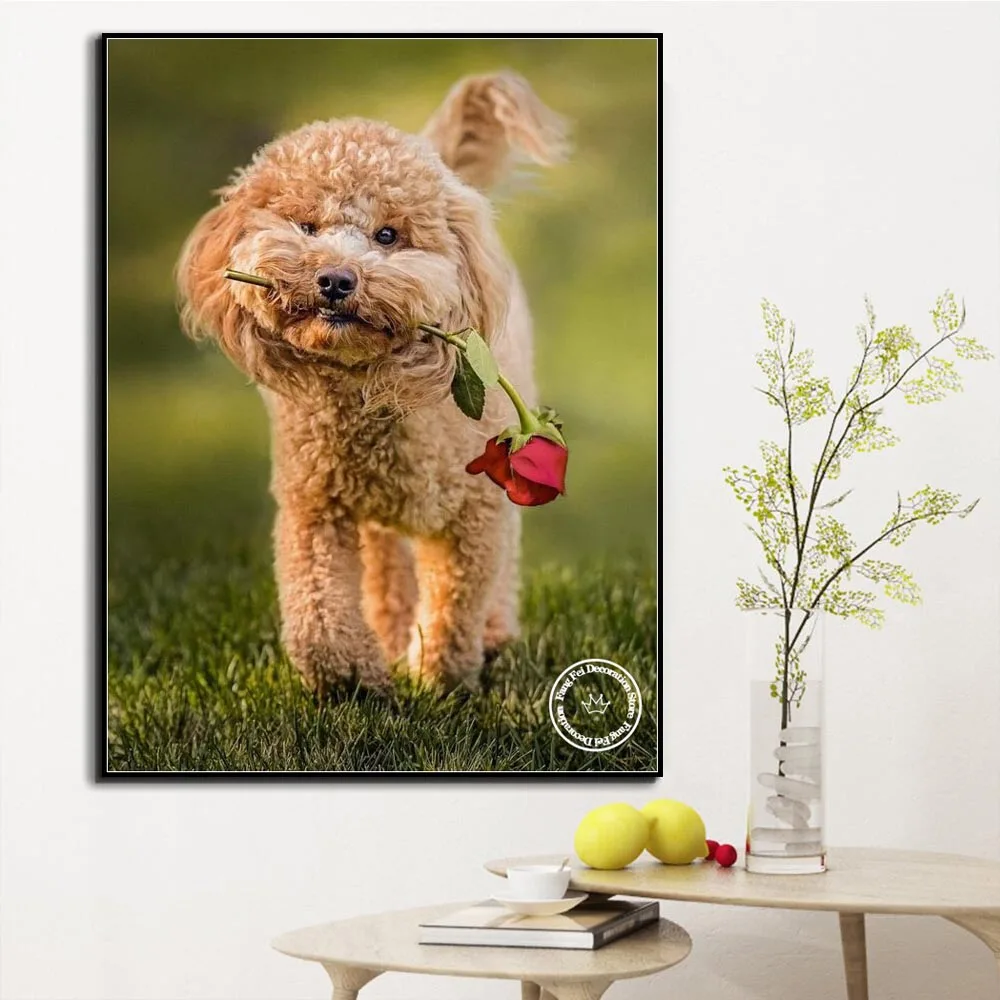5D Pet Dog Poodle Diamond Rhinestones Painting Animal Wall Art Cross Stitch Kits Embroidery Picture Mosaic Full Drill Home Decor