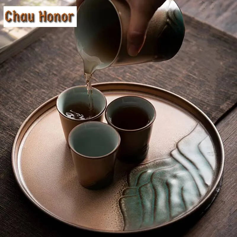 Japanese Coarse Pottery Distant Hills Tea Tray Dessert Candy Tray Coffee Storage Board Teapot Dishes For Serving For Teaware