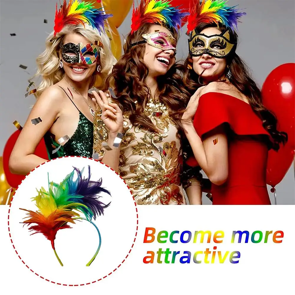

Красочная повязка на голову с перьями Mardi Гра, головной убор, аксессуары для волос, фестиваль, карнавал, костюм P4V1