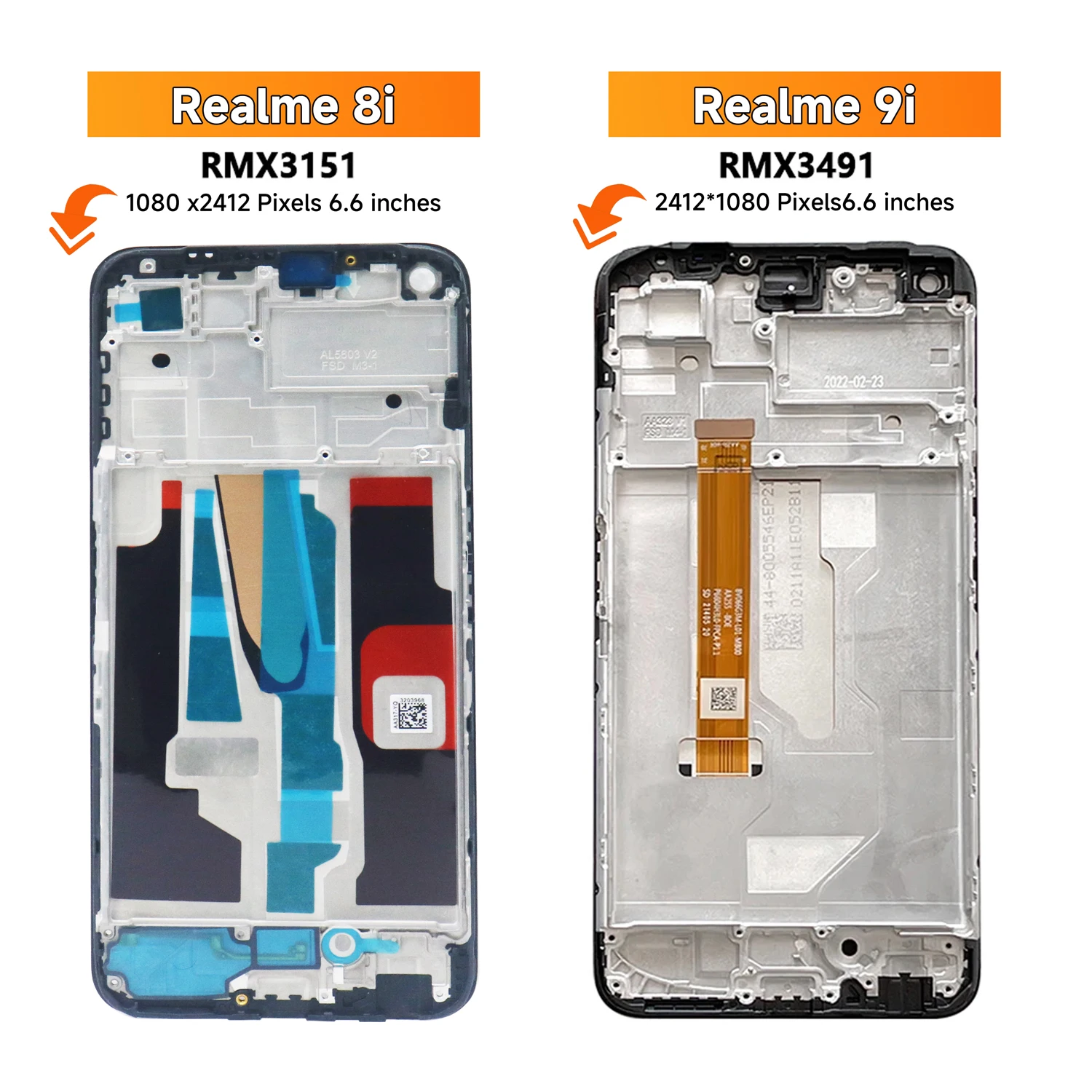 6.6 Oppo Realme 8i RMX3151 LCD 디스플레이 터치 스크린(프레임 포함), Realme 9i RMX3491 디스플레이 교체용