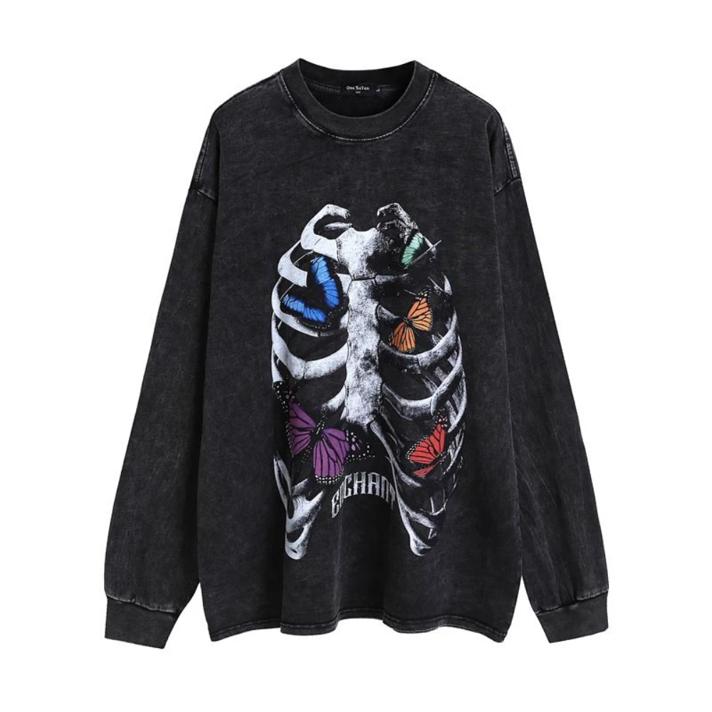 

Gothic Oversized T-shirt Men Vintage Skulls Graphic T Shirts Y2k Tops Long Sleeve Cotton Tees Harajuku Emo Anime Grunge Clothes