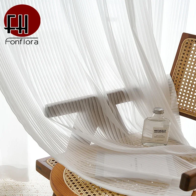 Modern Transparent White Tulle Curtains for Living Room Striped Vertical Veil Window Sheer Curtains for Bedroom Organza Voile 3