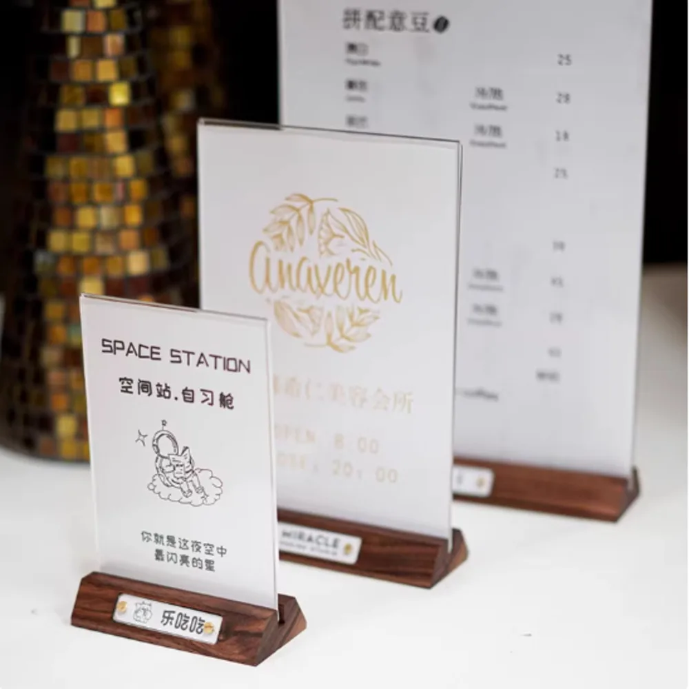 A5 원목 아크릴 사인 홀더 디스플레이 스탠드 테이블 번호/명함/메뉴 종이 홀더 가격표/포스터 프레임