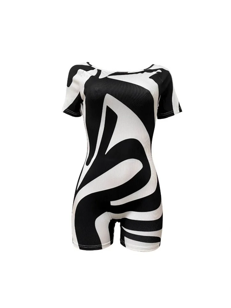 Wmstar Jumpsuit Women Wholesale Summer 2025 Causal Sexy Club Outfits Spliced Patchwork Color Rompers Short Sleeve Drop Shopping