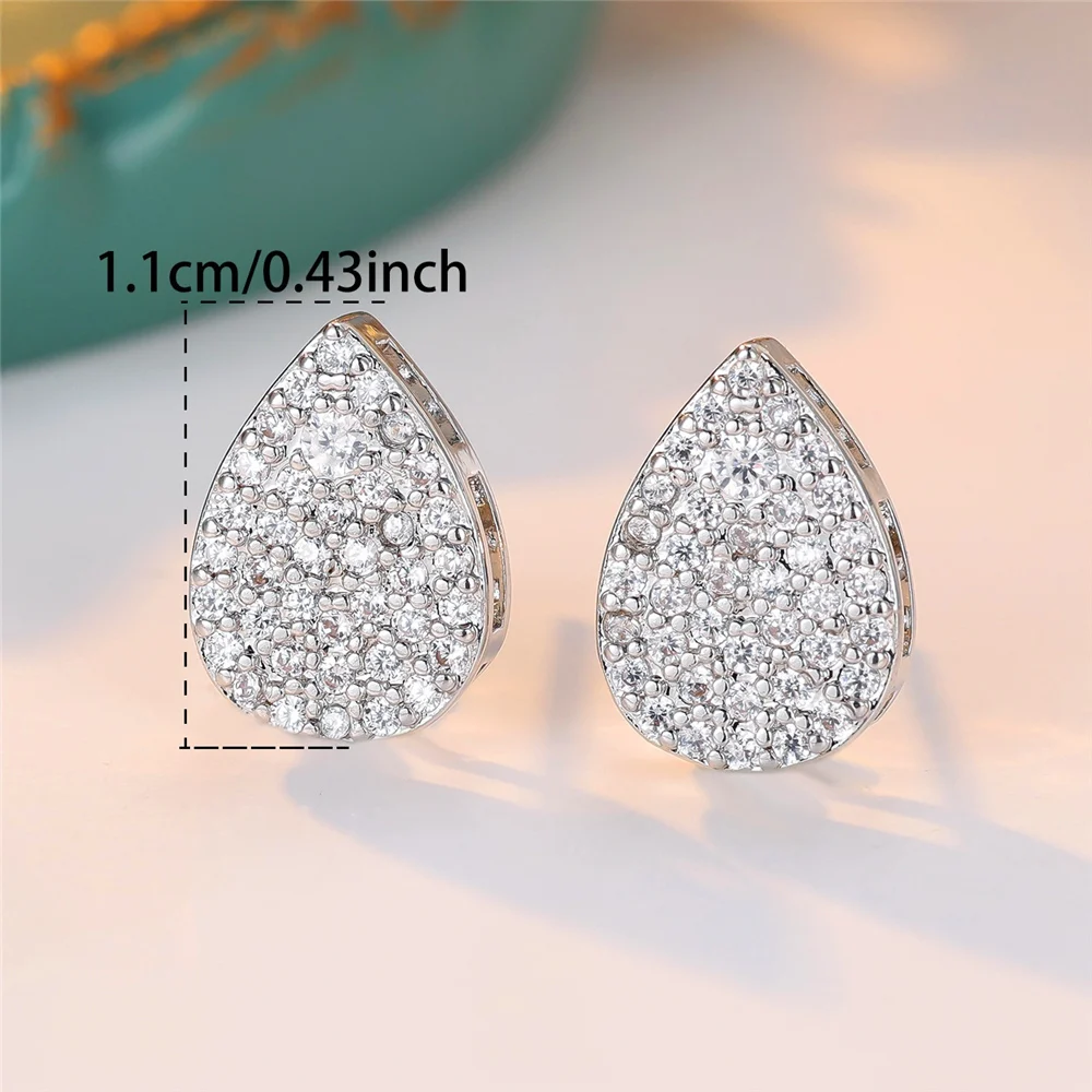 Cute Female White Zircon Cute Water Drop Stud Earrings Classic Silver Color Wedding Jewelry For Women