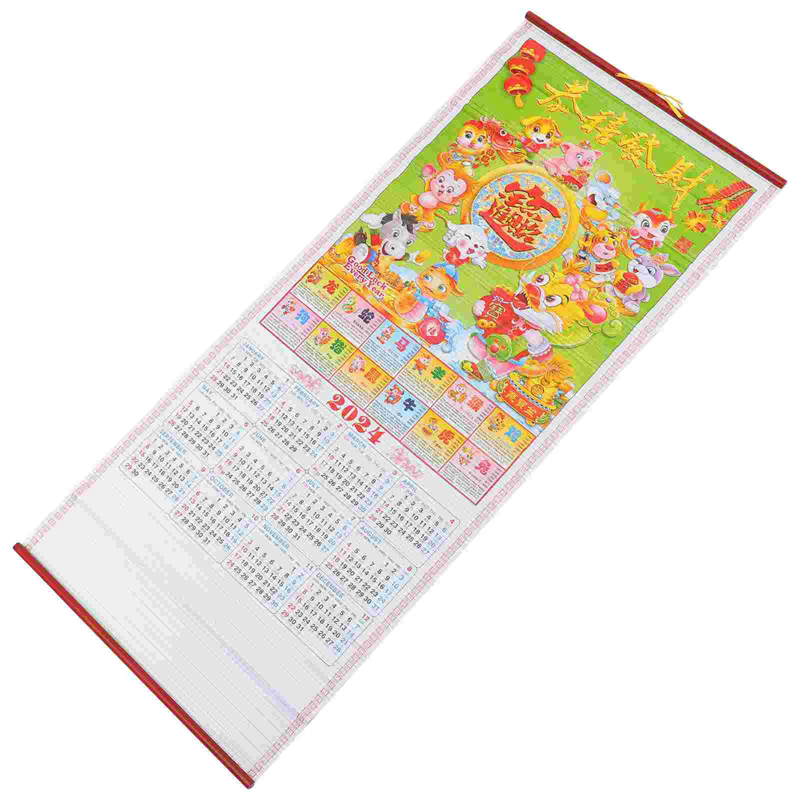 

2024 Chinese Wall Scroll Calendar Year The Dragon Chinese Calendar Wall Scroll Zodiac Animals Monthly Feng Shui Calendar Hanging