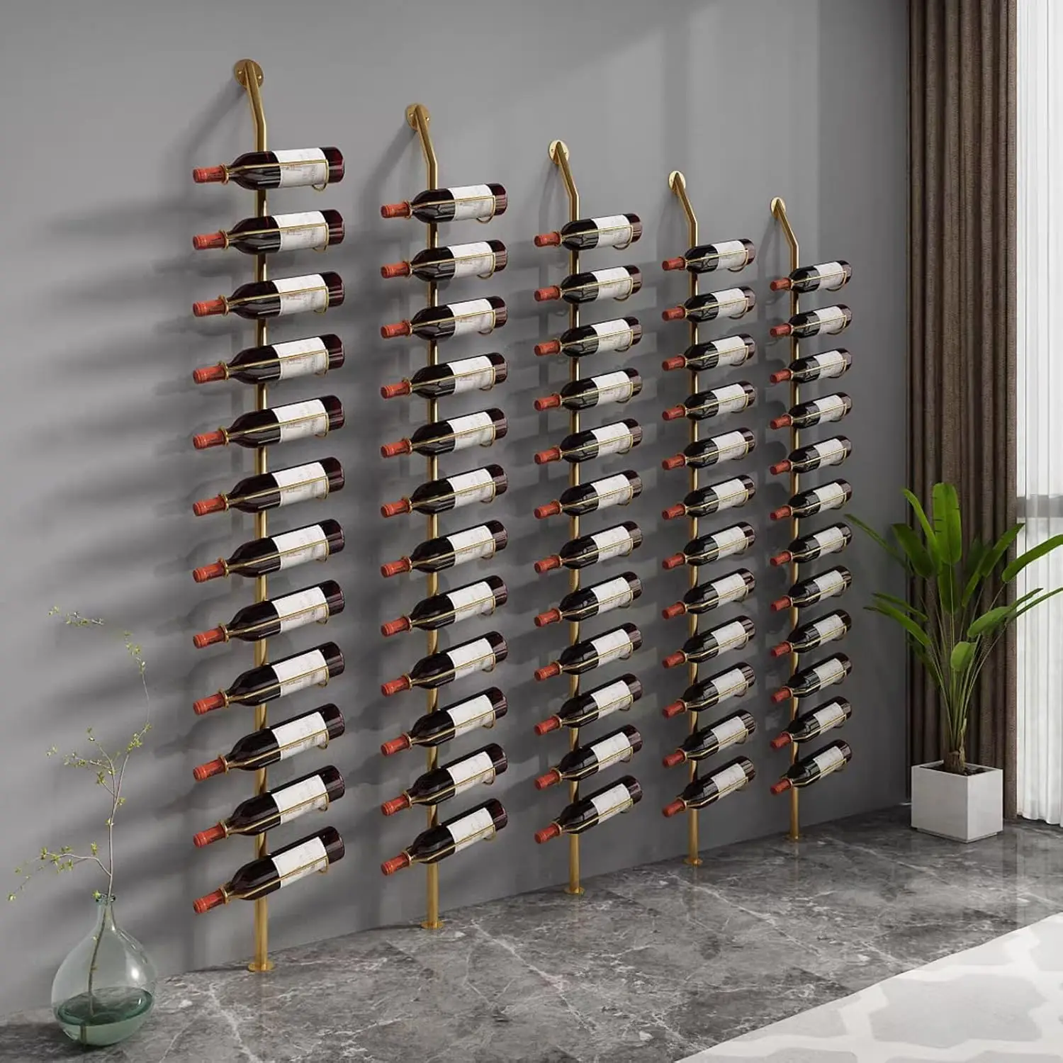 5 Pack Wall Mount Wine Rack Bottle Display Holder Storage Organizer Holds 60 Bottles for Kitchen Dining Room Bar Wine Cellar