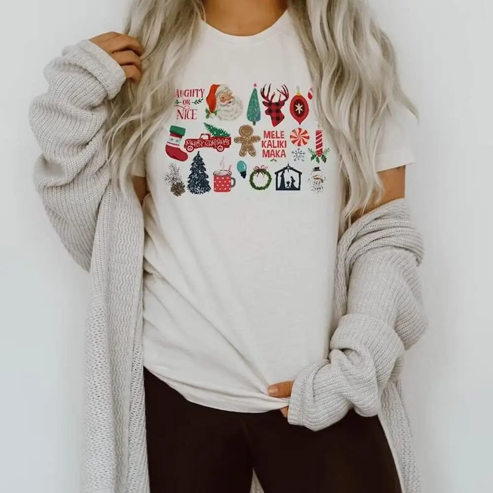 

Christmas Shirts for Women Merry Christmas Santa Claus Funny Hoilday Print Graphic Tee Redesign Short-sleev Ventilate Style Tops