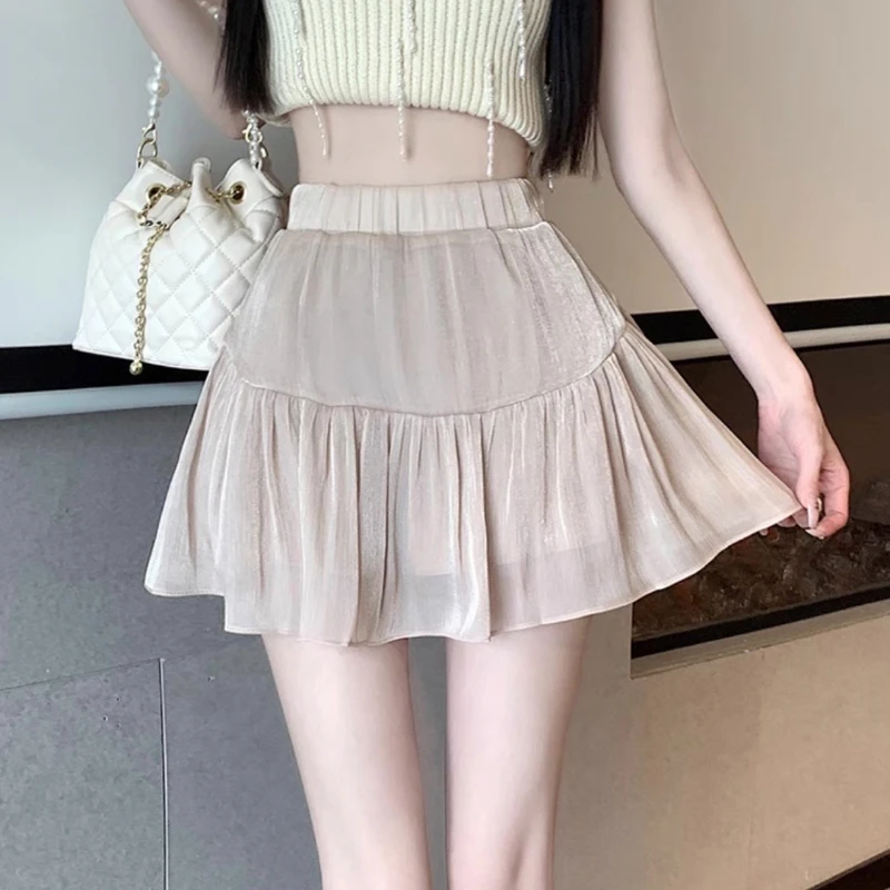 Deeptown Elegant Ruffle Skirt Tulle Fairycore Women Sweet Solid Casual Mini Skirt Summer Femal France Style A-line Short Skirts