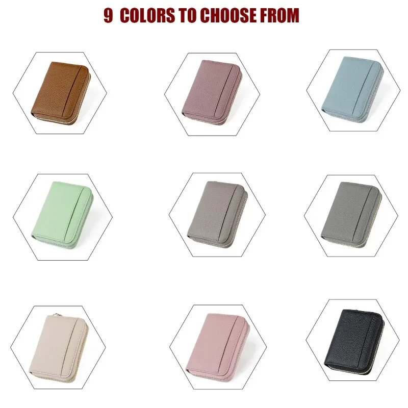 2024 RFID Genuine Leather Card Wallet Men Women Purse with Coin Pocket Card Holder Card Bag Japanese Style Zipper Green Wallets