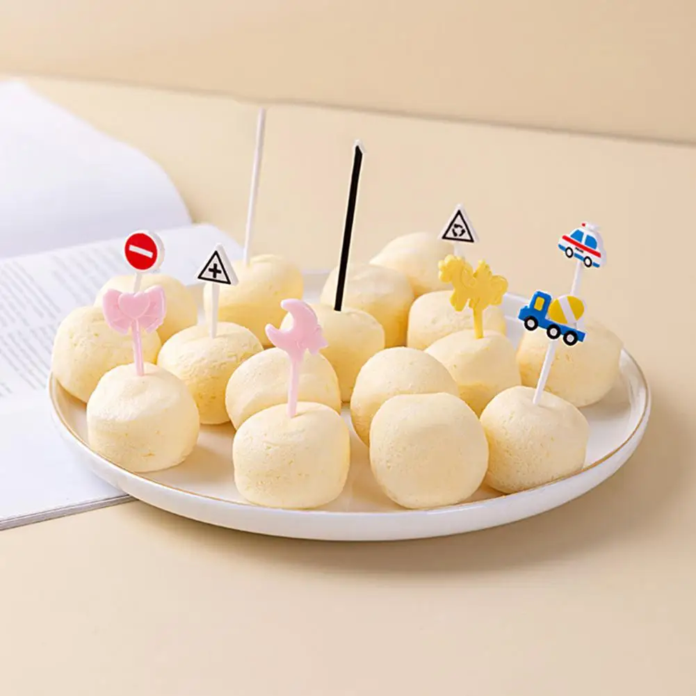6/8/10 Pcs Fruit Fork Cartoon Traffic Sign Car Castle Cake Fork Snack Cake Dessert Food Pick Toothpick For Bento Dining Room