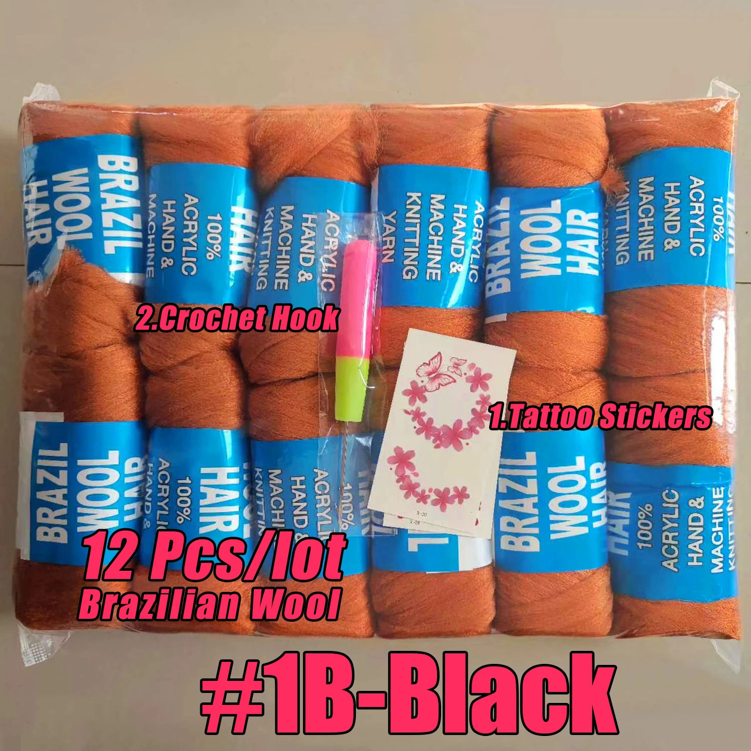 Wigundle Wholesale New Brazilian Wool Hair Synthetic Pre Stretched African Hair Yarn for Braiding Hair Extension for Women Black 2