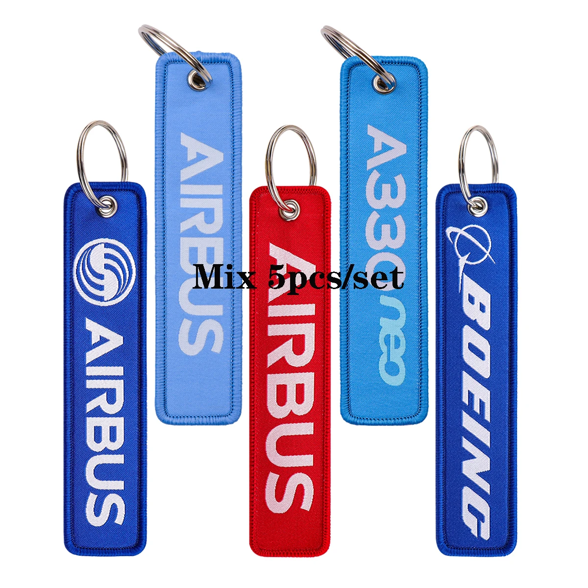 Mix 5 teile/satz Airbus Stickerei Schlüsselbund Blau Schlüssel Tag Für Motorräder Autos Rucksack Mode Zubehör Schlüsselring Geschenke für Freunde