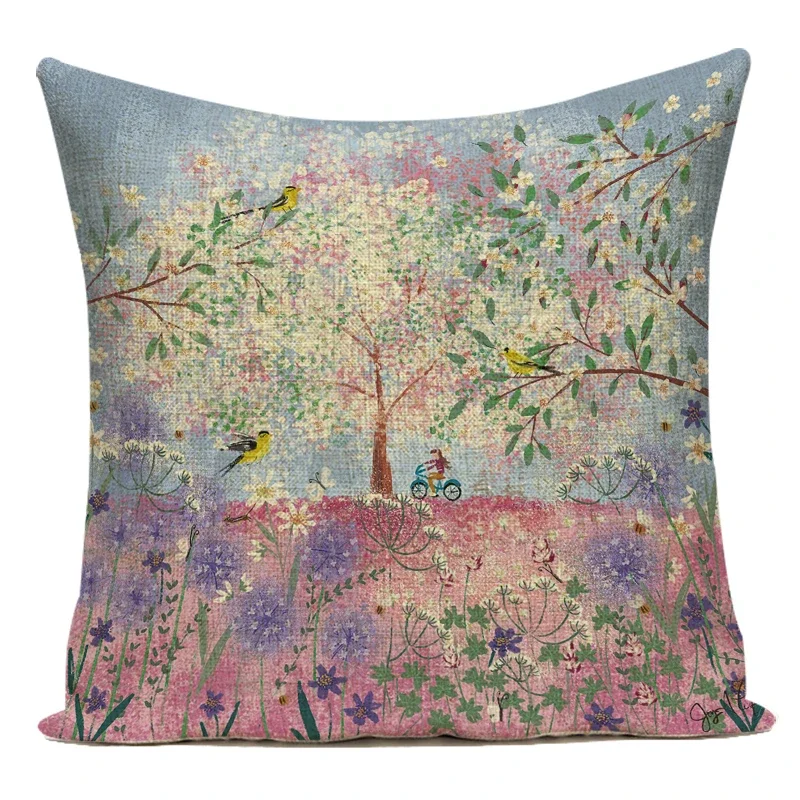 Vintage Floral Bird Decorative Throw Pillow Cover for Home and Garden Decor