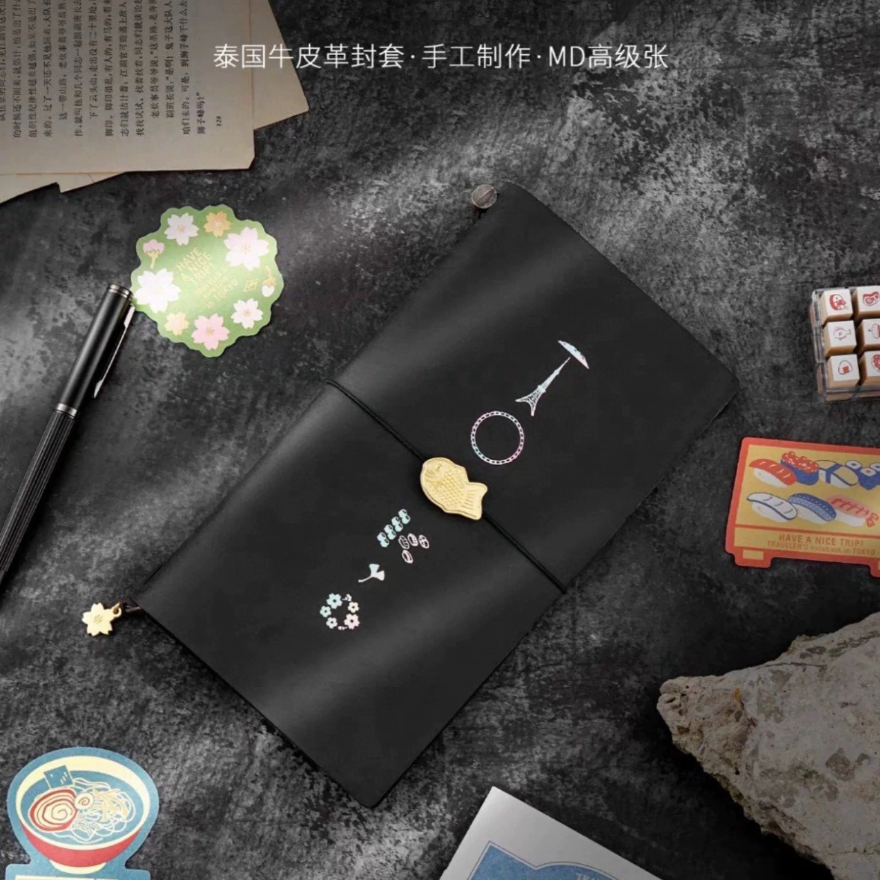 도쿄 여행 시리즈 TRC 여행자 노트 - 일본산 가죽 루즈리프 저널(선물 상자 포함), 부드러운 필기를 위한 무산지