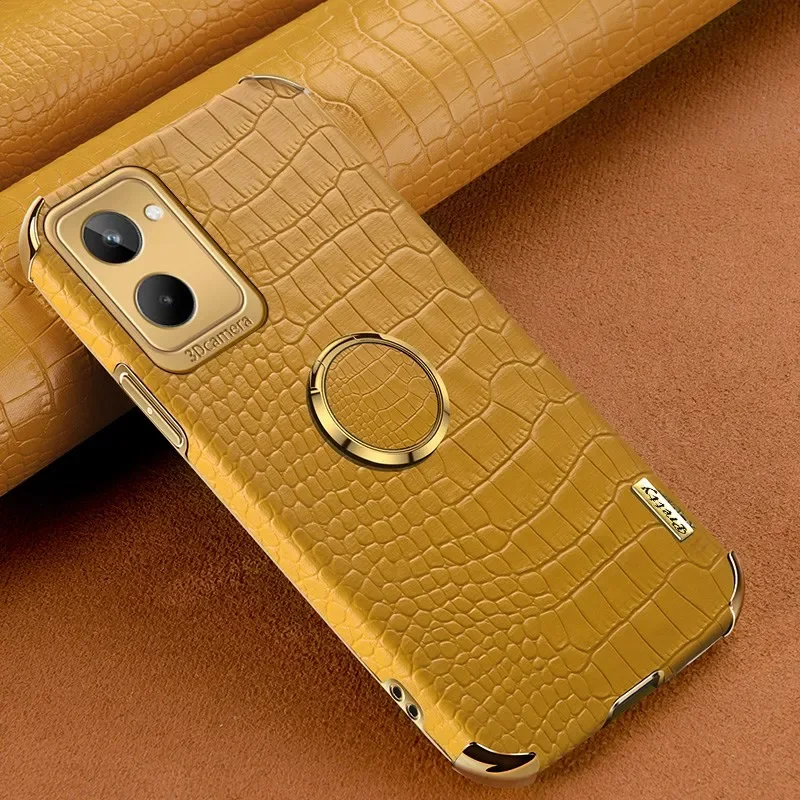 Luxury PU Leather Phone Case with Ring Holder and Silicone Protection