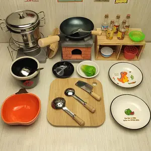 Real Mini Cooking Kitchen Set Real Cooking Stove Knife Wok Cookware Utensils  