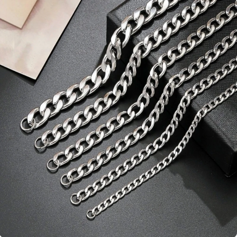 Titanium Steel Silver Color Miami Cuban Link Chain Necklace For