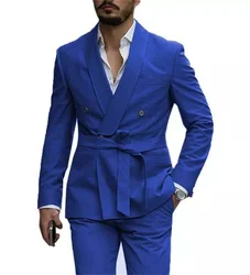 Casual Wear Blazer Sets Trousers Blue Men Suits Customized Costume Homme Wedding Groom Prom Formal Clothes 2 Pieces Male Jackets